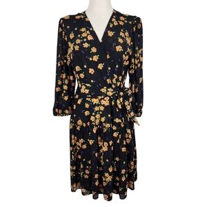 Cabi Debut Dress Orange Fiesta Floral Kimono Wrap Long Sleeve Midi Dress S